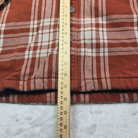 Duluth Trading Jacket Men 2XL Orange Plaid Lined Flannel Barn Chore Shacket Work - Picture 3 of 7